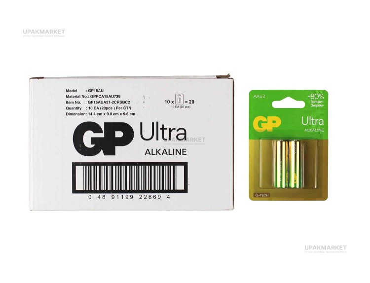 Батарейка AA/LR6 пальчиковая Ultra Alkaline G-TECH BL2 GP — UPAKMARKET