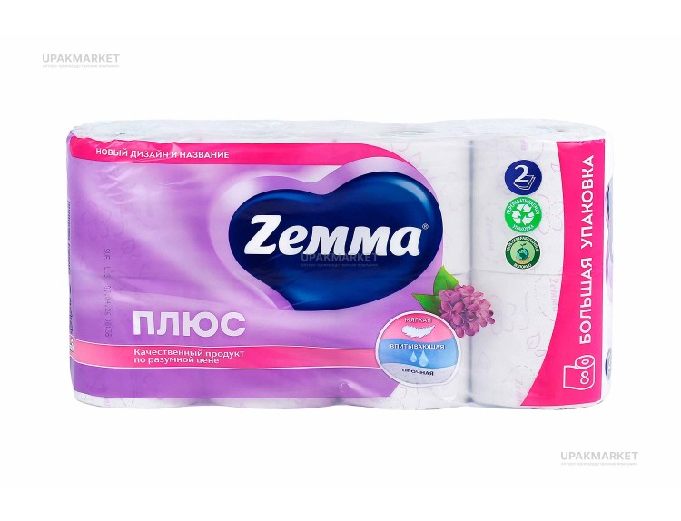 Туалетная бумага ZEMMA Плюс 2слой Сирень 8шт — UPAKMARKET