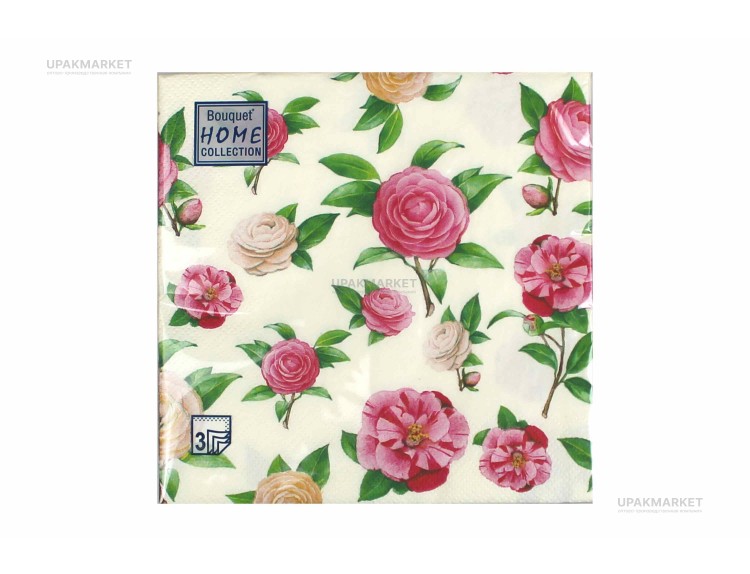 Салфетки 33х33 трехслойные Нежные розы Art Bouquet 20 шт — UPAKMARKET