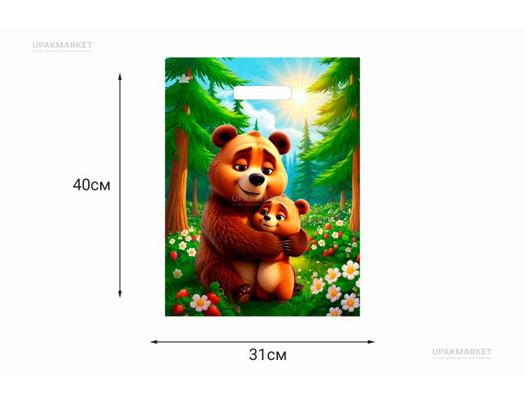 Пакет с вырубной ручкой 31х40 "Обнимашки" Тико /10уп х 50шт/ — UPAKMARKET