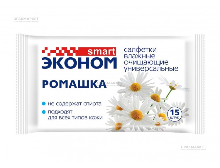 Салфетки влажные 15шт универсальные Ромашка Эконом Smart ЧЗ — UPAKMARKET