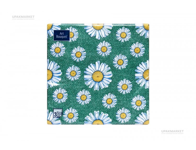 Салфетки 33х33 3х сл. "Daisy" (Ромашки на зеленом)  20шт Art Bouquet — UPAKMARKET