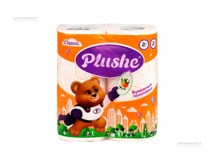 Полотенца бумажные 2-х слойные белые 2 рулона по 13,2 метров PLUSHE Classic/Классик — UPAKMARKET