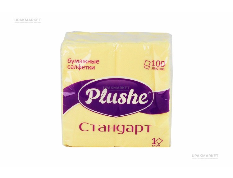 Салфетки 24х24 однослойные 100 листов Стандарт Желтые PLUSHE — UPAKMARKET