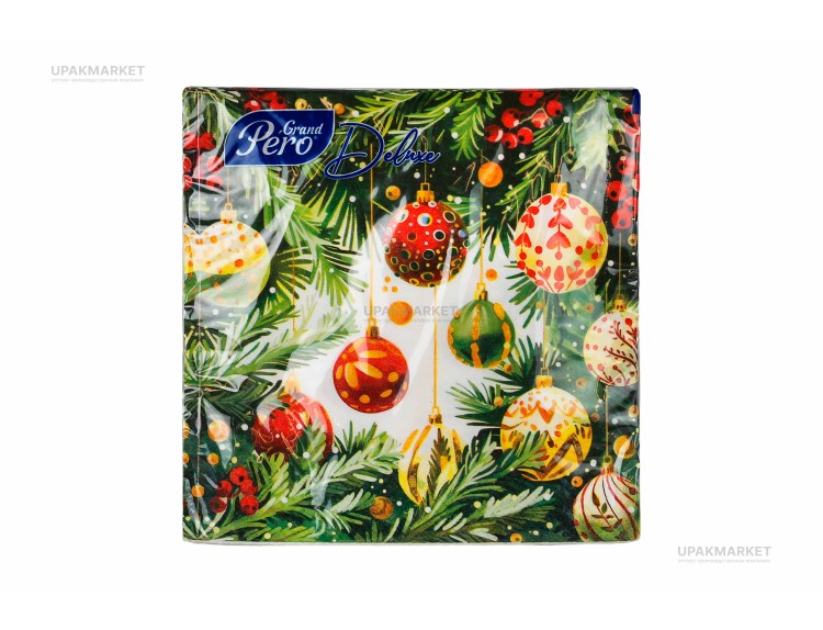 Салфетки НГ 33х33 3-х слойная, "Хвойная магия" 20 штук,  GrandPero Deluхе — UPAKMARKET