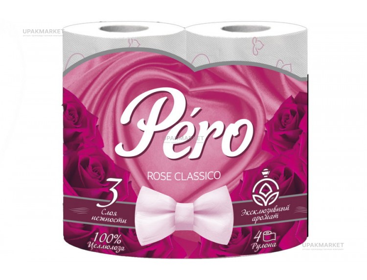 Туалетная бумага PERO ROSE 3х сл. 16,3м (4 рулона в упаковке) — UPAKMARKET