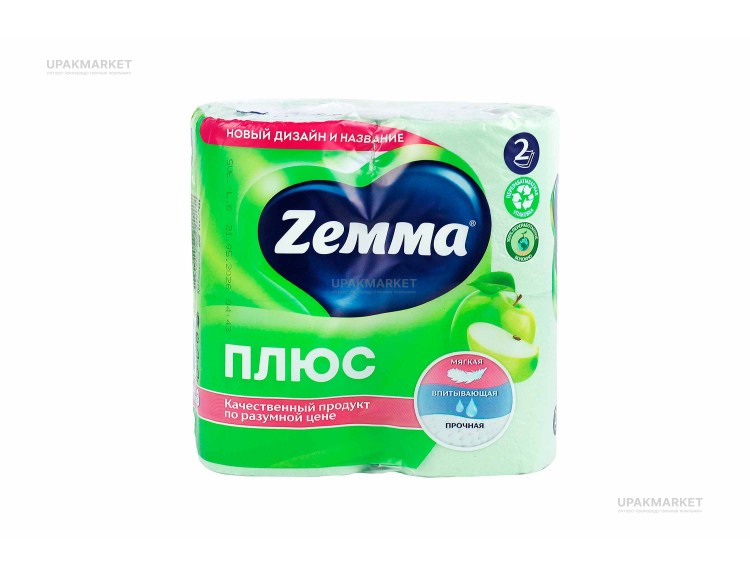 Туалетная бумага ZEMMA Плюс 2слоя Яблоко 4 шт — UPAKMARKET