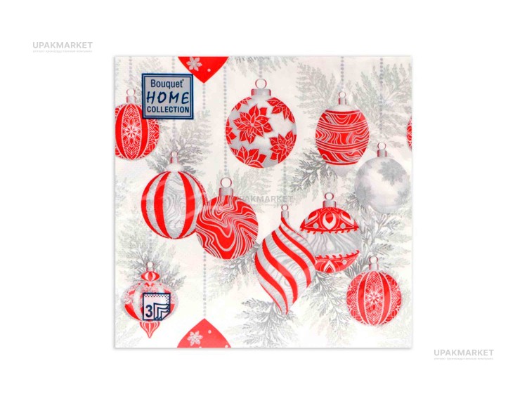 Салфетки НГ 33х33 3х сл. "Красные игрушки на серебре" 20шт Art Bouquet — UPAKMARKET