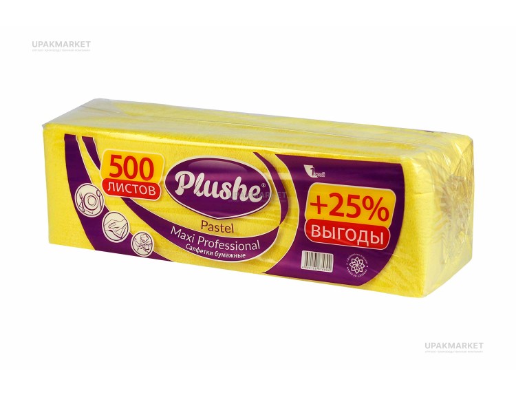 Салфетки 24х24 1-слойные, 500 листов Пастель желтые PLUSHE — UPAKMARKET