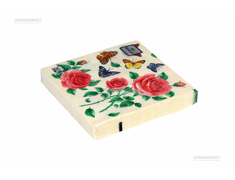 Салфетки 33х33 трехслойные "Бабочки и розы " 20шт Art Bouquet — UPAKMARKET