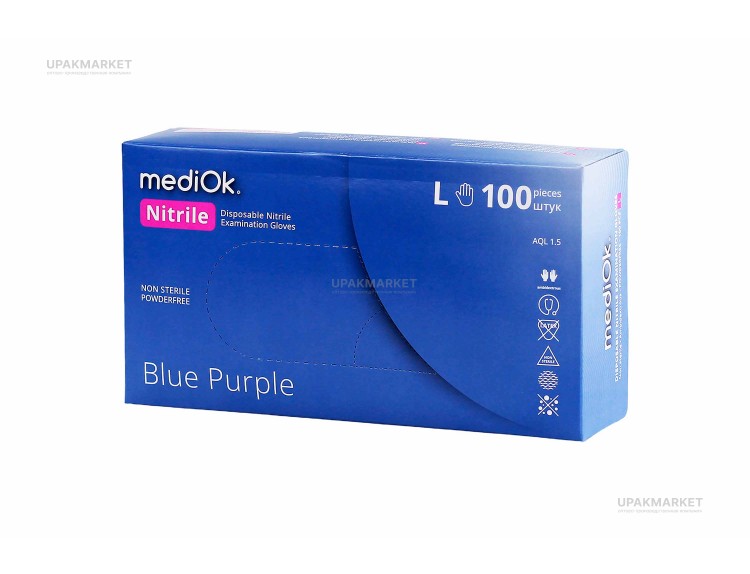 Перчатки нитриловые неопудренные смотровые L сиреневые Blue Purple MEDIOK 3,5 гр /10х100шт/ — UPAKMARKET