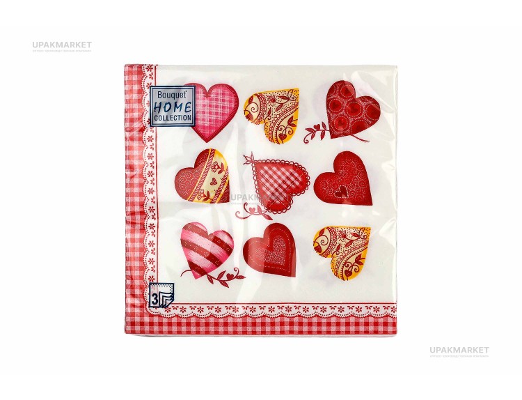 Салфетки 33х33 трехслойные Art Bouquet Прекрасные сердца 20 шт — UPAKMARKET