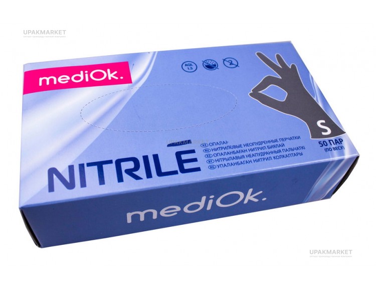 Перчатки нитриловые неопудр.смотр. MEDIOK S /10х100шт/ (10) серые — UPAKMARKET