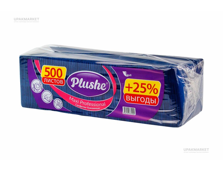 Салфетки 24х24см 1 слой 500 листов Интенсив синие PLUSHE — UPAKMARKET