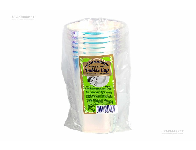 Стакан 375мл Bubble Cup с квадратным дном перламутр 6шт. (72шт/кор) Миксы — UPAKMARKET