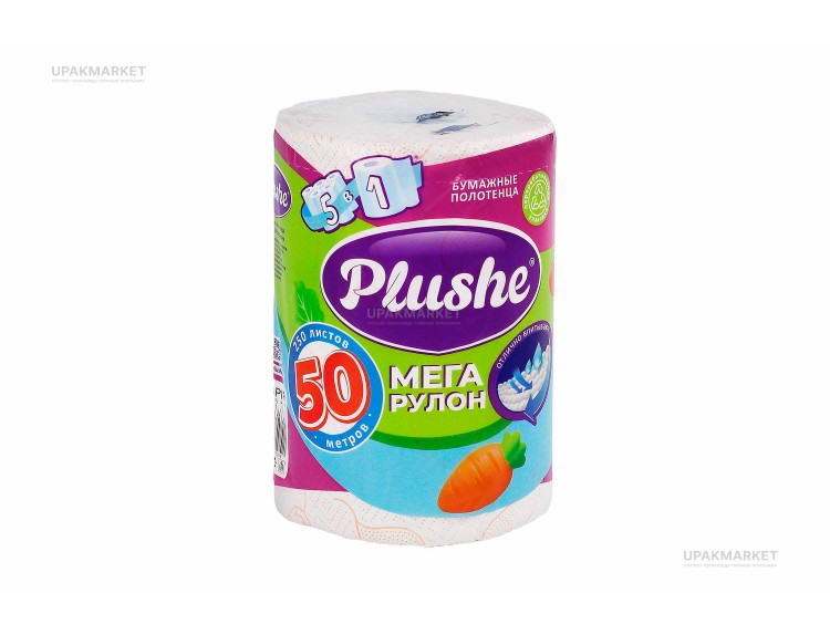 Полотенца бумажные 2слоя 50м Мега рулон PLUSHE — UPAKMARKET