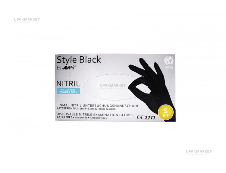 Перчатки нитриловые неопудр.смотр. STYLE (ПРЕМИУМ) S /10х100шт/ (10) черные — UPAKMARKET