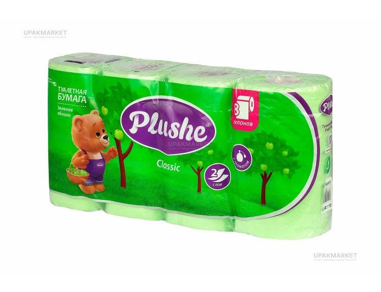 Туалетная бумага PLUSHE Classic/Классическая 2х сл. 18м Зеленое яблоко пастель (8 рулонов в упаковке) — UPAKMARKET
