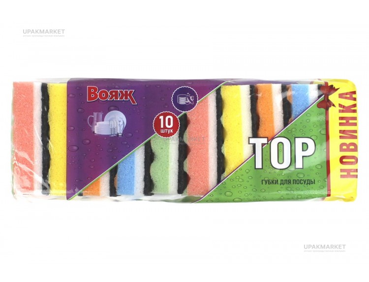 Губка для посуды 110х70х38мм  "ТОР 10" ВОЯЖ — UPAKMARKET