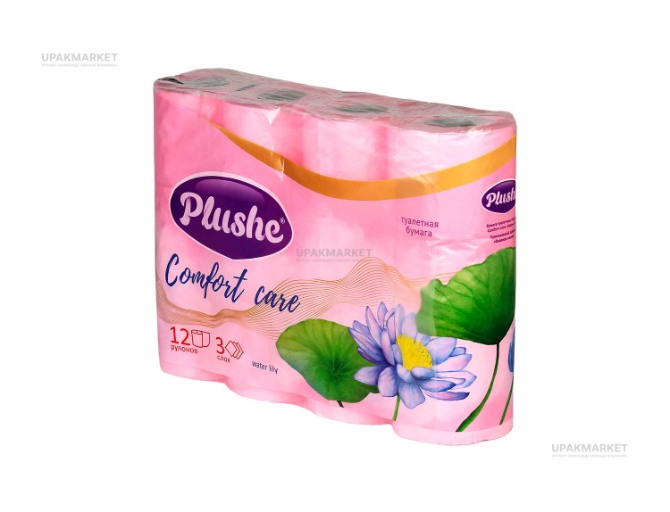 Туалетная бумага PLUSHE Comfort Сare/Комфорт 3х сл. 16м Розовая (12 рулонов в упаковке) ароматизированная — UPAKMARKET
