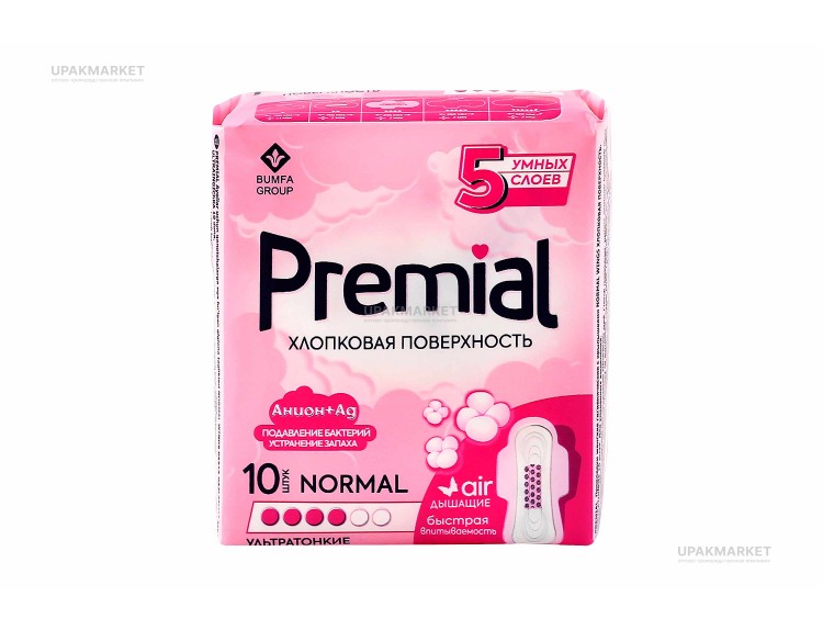 Прокладки женские гигиенические с крылышками Normal 10шт Premial — UPAKMARKET