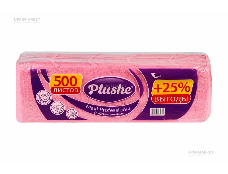 Салфетки 24х24 1-слойные, 500 листов Пастель розовые PLUSHE — UPAKMARKET