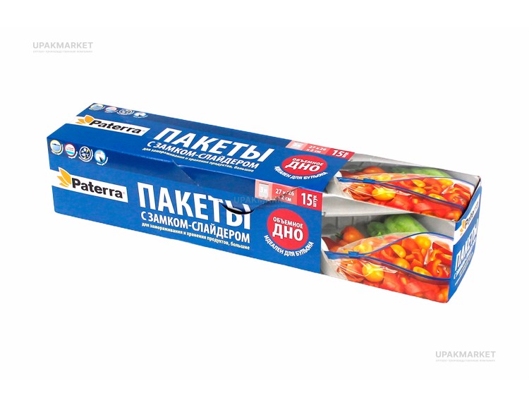 Пакеты для заморозки и хранения продуктов 3л с замком-слайдером 27х26 PATERRA (15шт в упаковке) — UPAKMARKET
