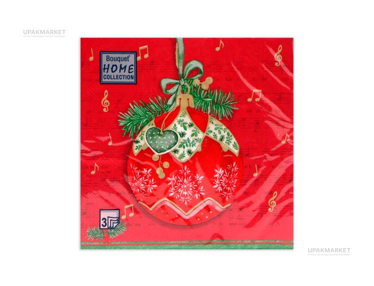 Салфетки НГ 33х33 3х сл. "Музыкальный шар на красном" 20шт Art Bouquet — UPAKMARKET