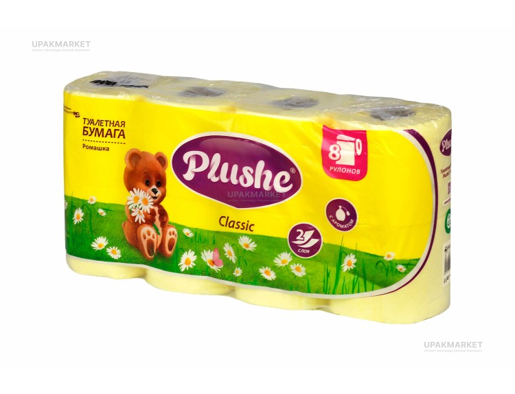 Туалетная бумага PLUSHE Classic 2х сл. 18м Ромашка пастель (8 рулонов в упаковке) — UPAKMARKET