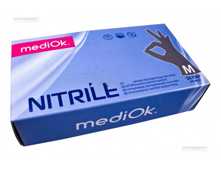 Перчатки нитриловые неопудр.смотр. MEDIOK M /10х100шт/ (10) серые — UPAKMARKET