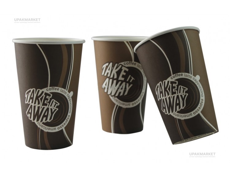 Стакан бумажный 400мл 90мм Кофе take away Л-ПАК 50 шт*20 уп (1000шт) — UPAKMARKET