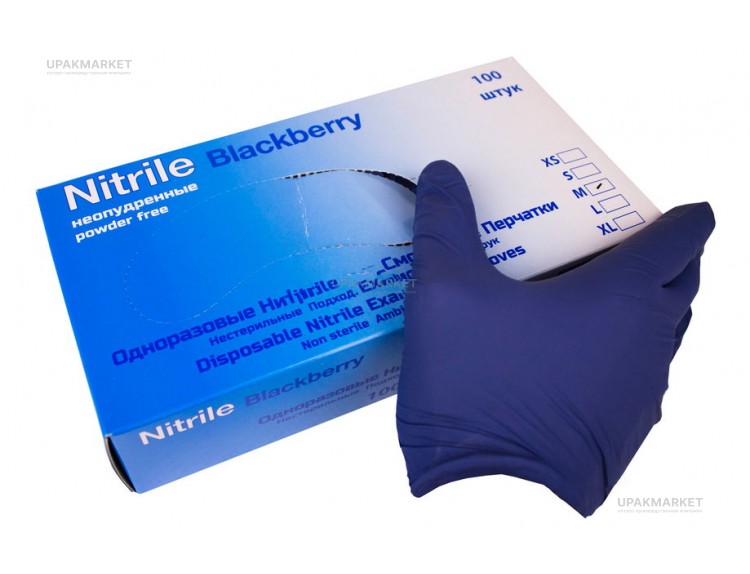 Перчатки нитриловые неопудр.смотр. Nitrile  BLACKBERRY M /10х100шт/ (10) черничные — UPAKMARKET
