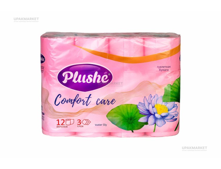 Туалетная бумага PLUSHE Comfort Сare/Комфорт 3х сл. 16м Розовая (12 рулонов в упаковке) ароматизированная — UPAKMARKET