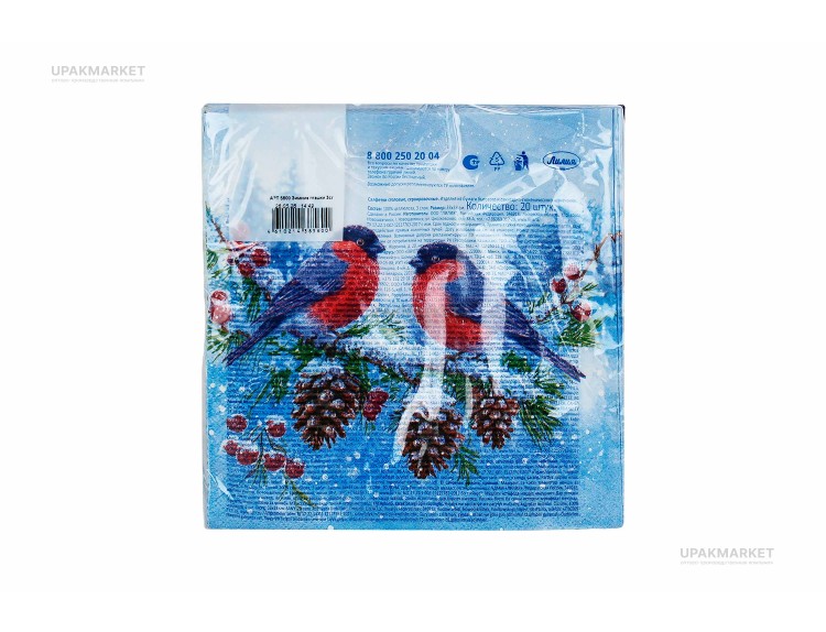 Салфетки НГ 33х33 3-х слойная, "Зимние пташки" 20 штук,  GrandPero Deluхе — UPAKMARKET