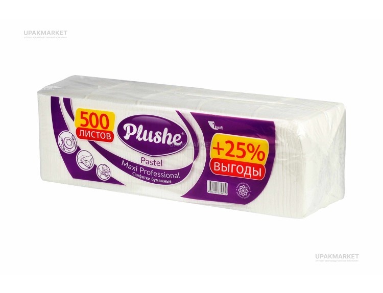 Салфетки 24х24 1 слойные, 500 листов белые classic PLUSHE — UPAKMARKET