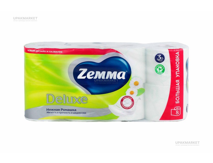 Туалетная бумага ZEMMA Deluxe 3слоя Нежная ромашка 8шт — UPAKMARKET
