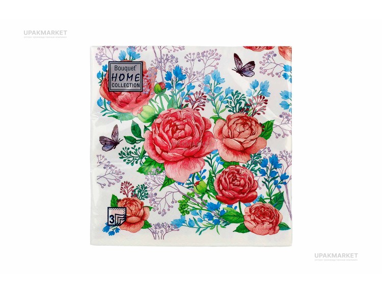 Салфетки 33х33 трехслойные Art Bouquet 20 шт Цветущие розы — UPAKMARKET