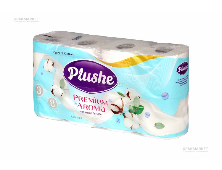 Туалетная бумага PLUSHE Premium Aroma/Премиум Жемчуг и хлопок 3х сл. 16м ароматиризованная (8 рулонов в упаковке) — UPAKMARKET