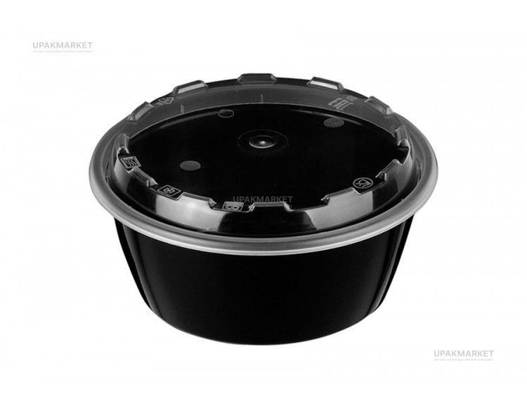 Контейнер 0,70л 152х48 с крышкой круглый черный ПП ВЗЛП — UPAKMARKET