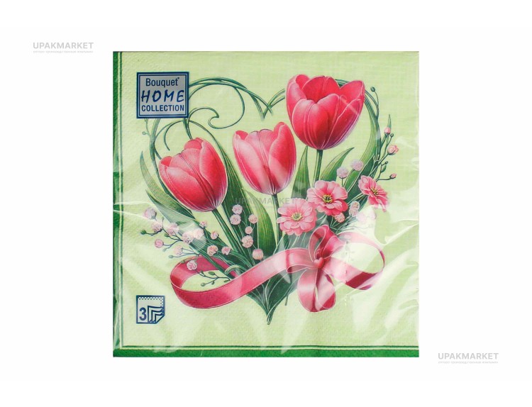 Салфетки 33х33 трехслойные шт Праздничные тюльпаны Art Bouquet 20 шт — UPAKMARKET