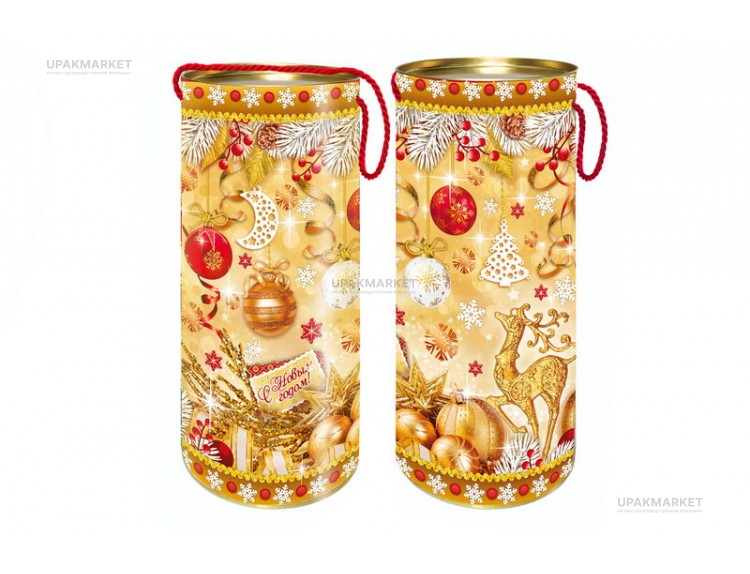 Туба новогодняя 1500гр Золотая 12х34,5см — UPAKMARKET