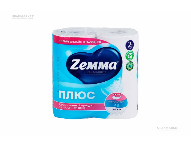 Туалетная бумага ZEMMA Плюс 2слоя Белая 4шт — UPAKMARKET
