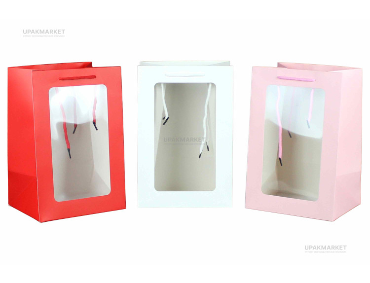 Пакет бумажный подарочный 20 х 30 х 16 Люкс с окном — UPAKMARKET