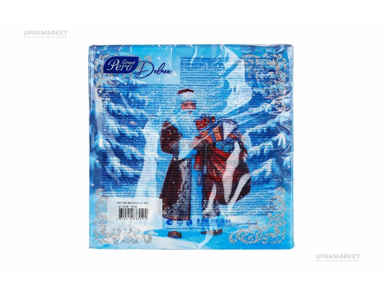 Салфетки НГ 33х33 3-х слойная, "Дед мороз" 20 штук,  GrandPero Deluхе — UPAKMARKET
