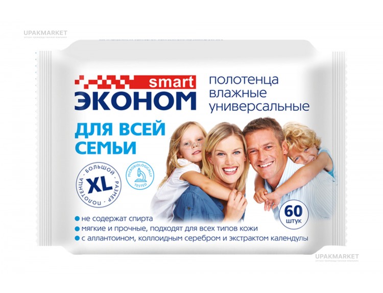Полотенца влажные очищающие универсальные 60шт Эконом smart для всей семьи Авангард ЧЗ — UPAKMARKET