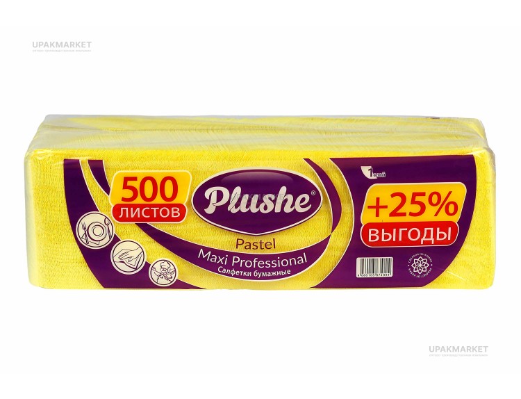 Салфетки 24х24 1-слойные, 500 листов Пастель желтые PLUSHE — UPAKMARKET