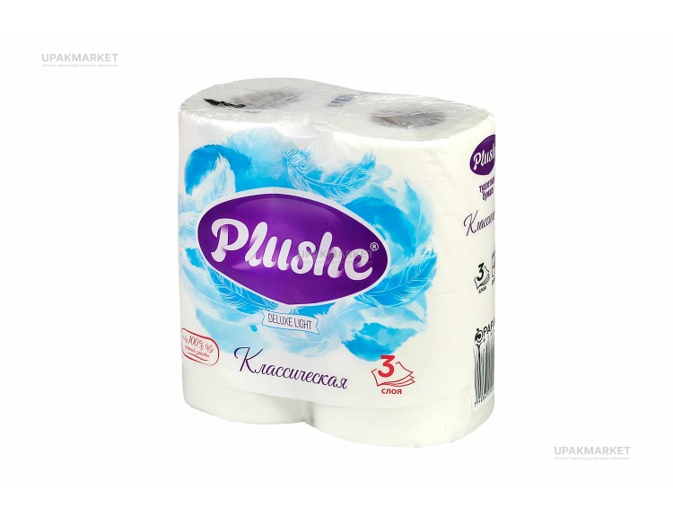 Туалетная бумага PLUSHE Delux Light/Делюкс Классик/Классическая 3х сл. 15м (4 рулона в упаковке) — UPAKMARKET