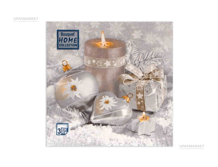 Салфетки НГ 33х33 3х сл. "Праздничный натюрморт серебро" 20шт Art Bouquet — UPAKMARKET
