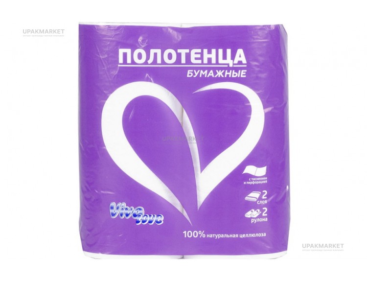 Полотенца бумажные 2х слойные 10м VIVA LOVE /16уп х 2шт/ — UPAKMARKET