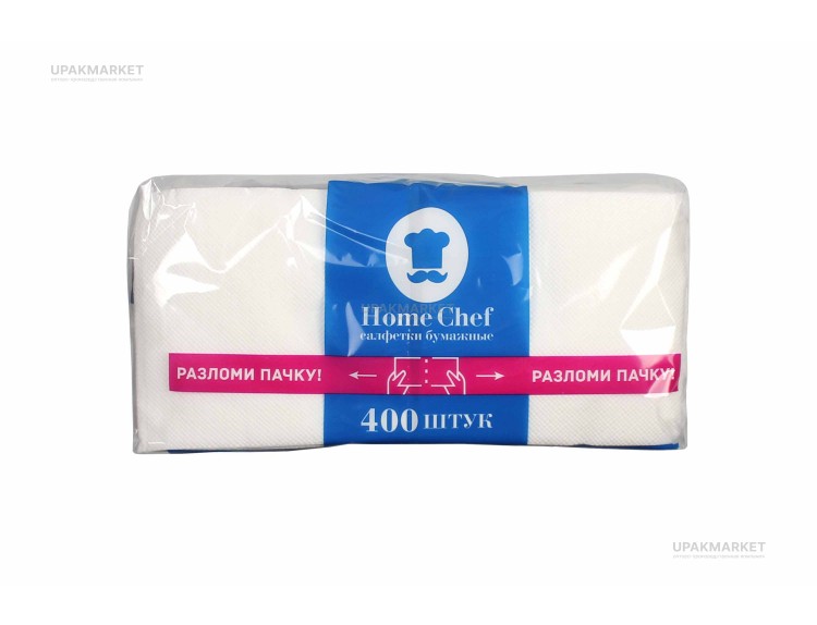 Салфетки 24х12 1-слойные HOME CHEF 400 листов Белые — UPAKMARKET